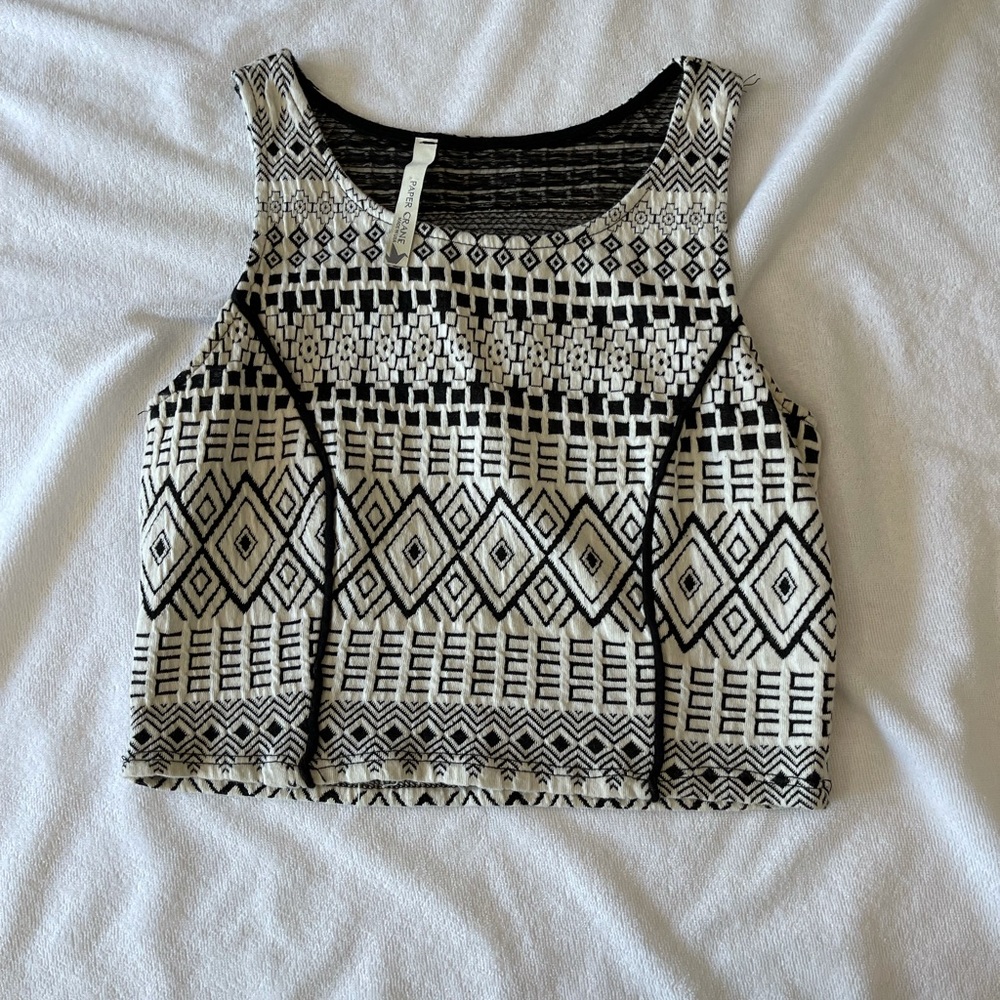 Black and white Paper Crane crop top